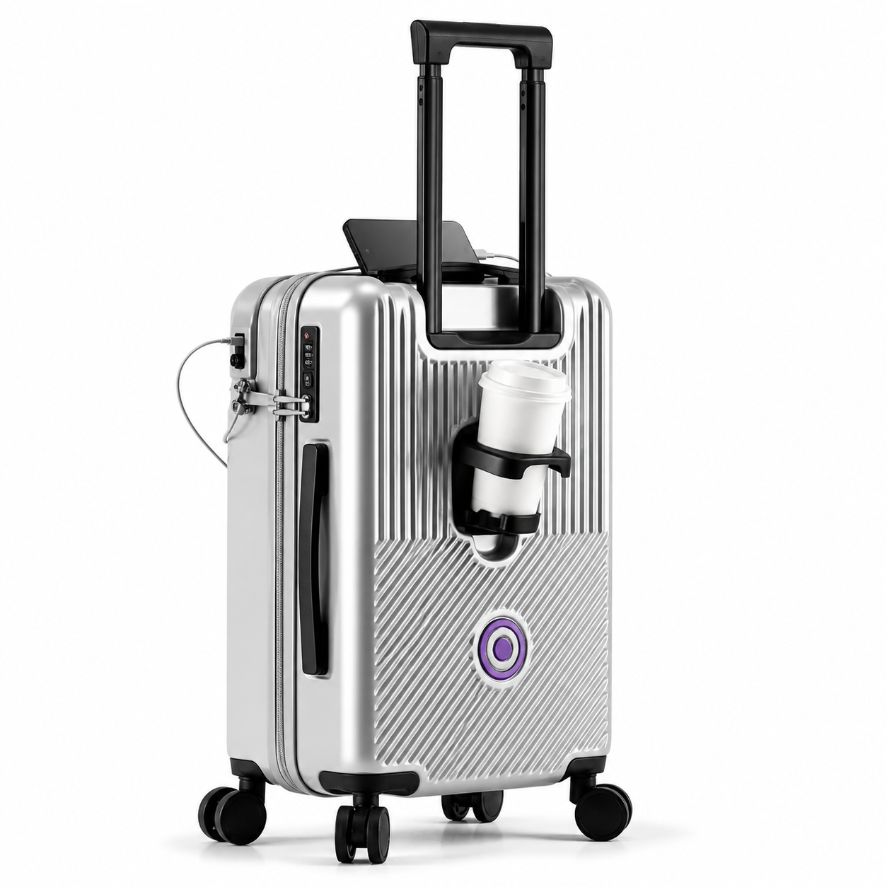 Eclaives Compact Cabin Suitcase with Cup Holder and Silent Wheels