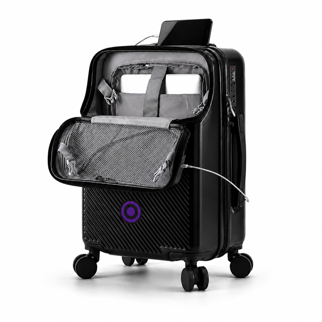 Eclaives Compact Cabin Suitcase with Cup Holder and Silent Wheels