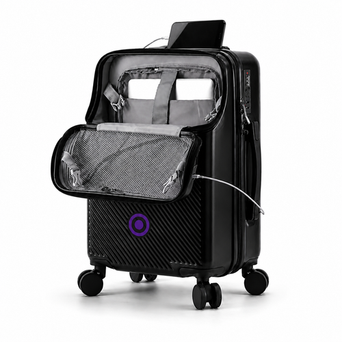 Eclaives Compact Cabin Suitcase with Cup Holder and Silent Wheels