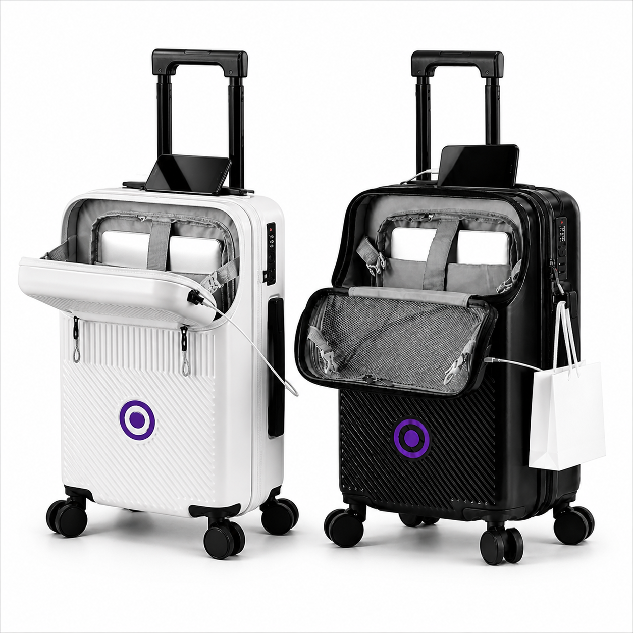 Eclaives Compact Cabin Suitcase with Cup Holder and Silent Wheels