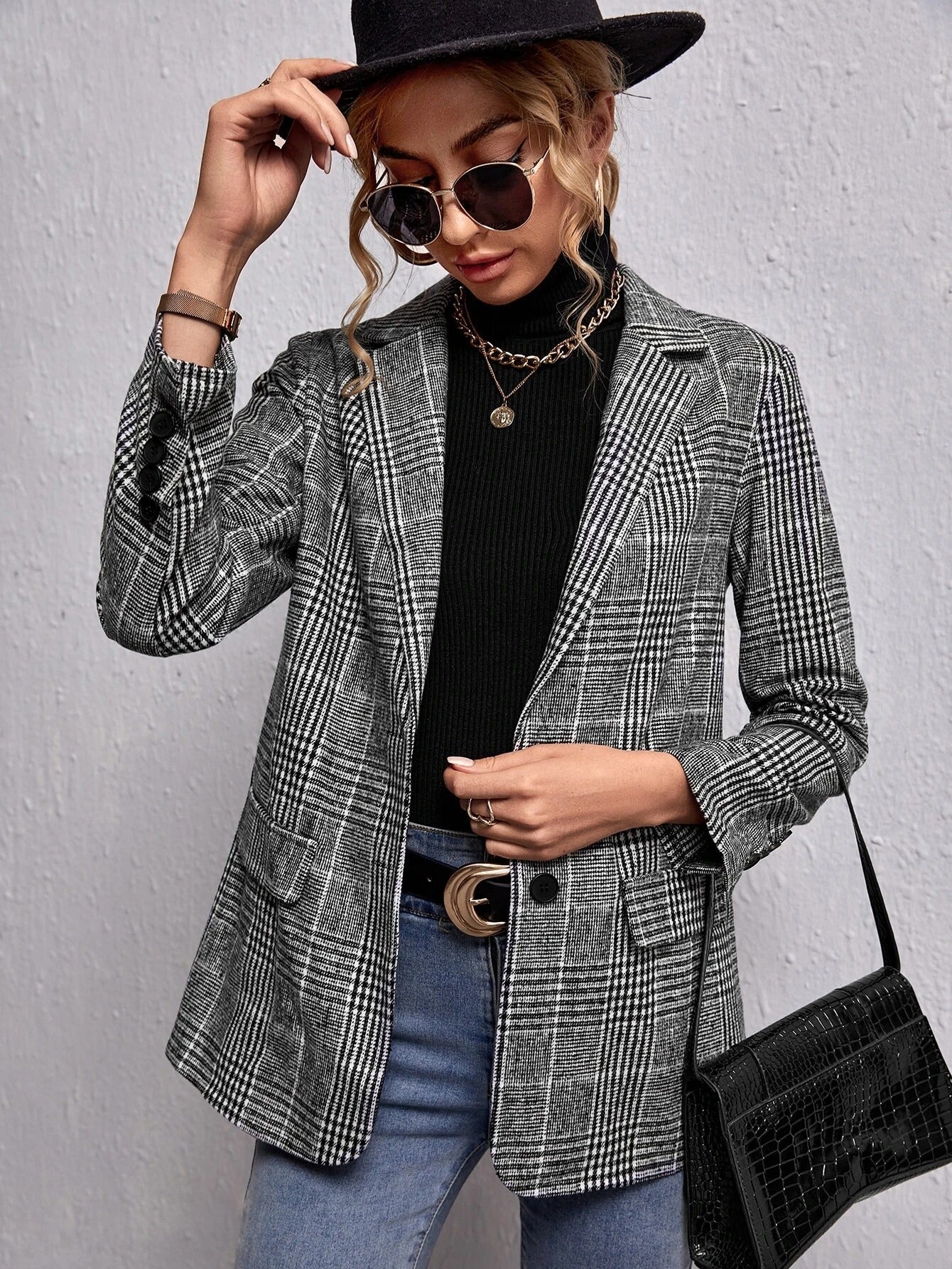 Blazer Femme Chic à Carreaux