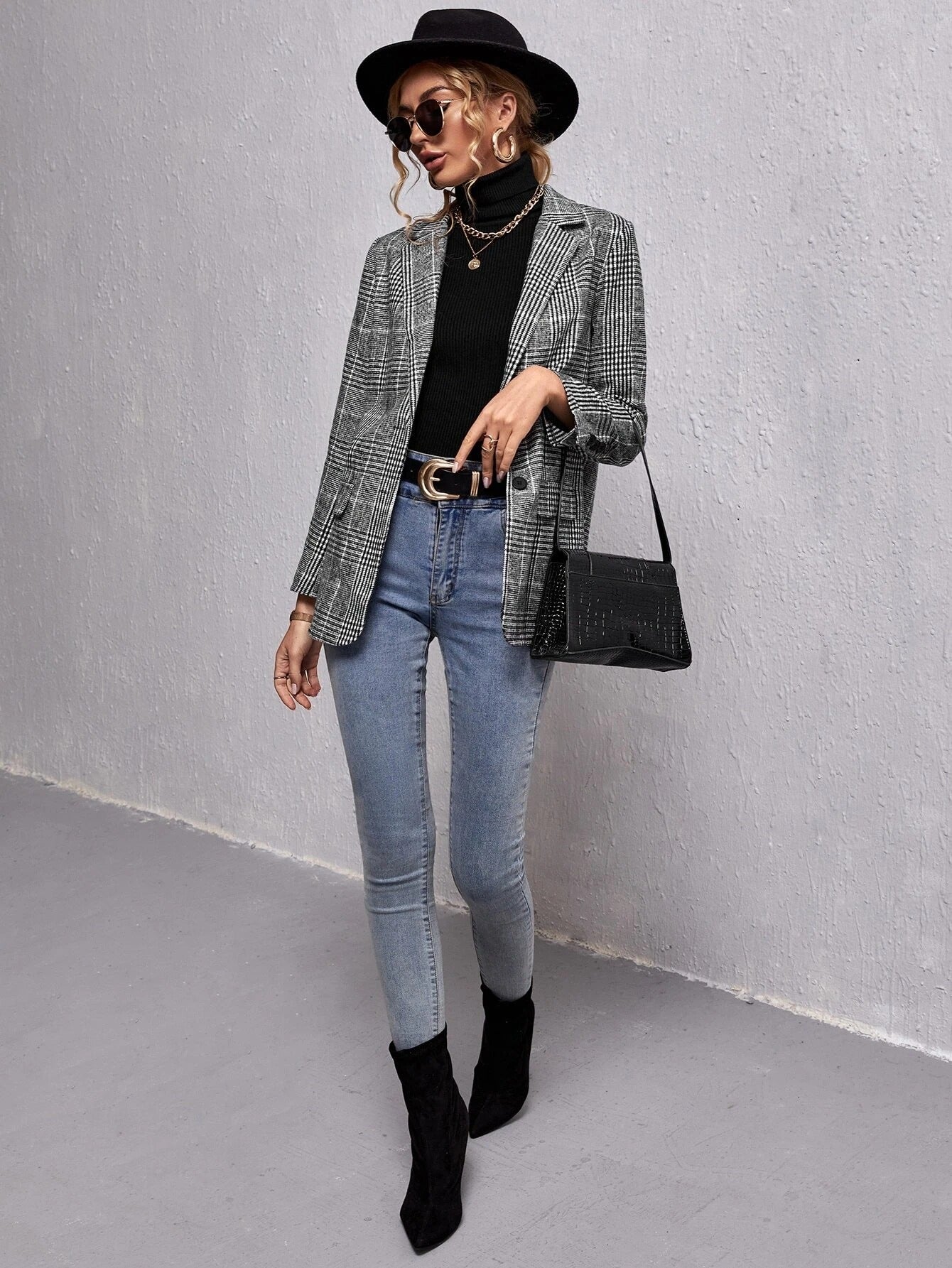 Blazer Femme Chic à Carreaux